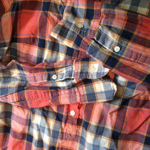 sale J.crew sz xs salmon/blu plaid blouse - Picture 4 of 6